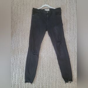 Free people distressed black skinny jeans with stretch, size 28r